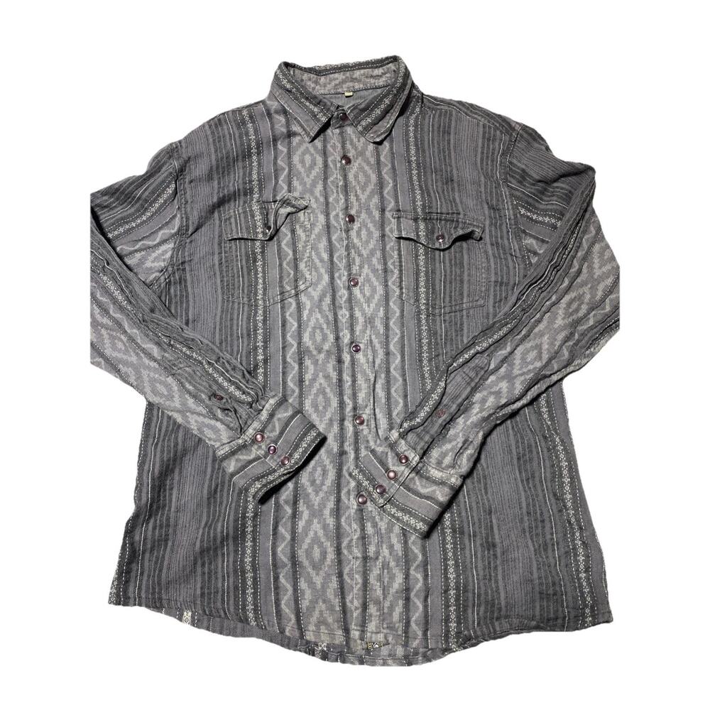 Scully Shirt Mens Medium Grey Purple Pearl Snap Aztec Western Boho Ranch Cowboy